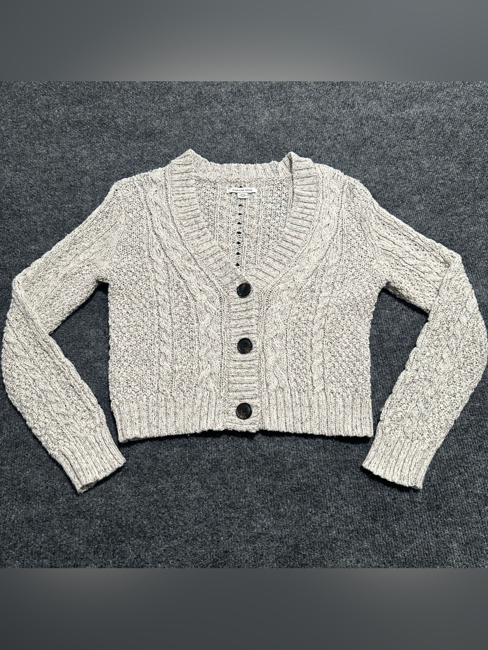 American Eagle Outfitters Cable knit Cropped Cardigan - Light Beige